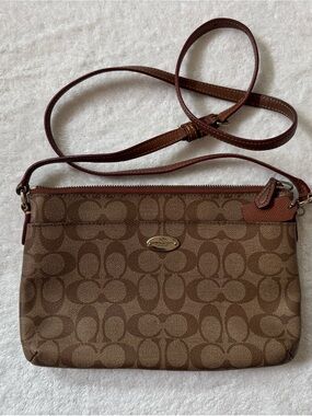 Coach Brown Signature Canvas Crossbody with Leather Trim